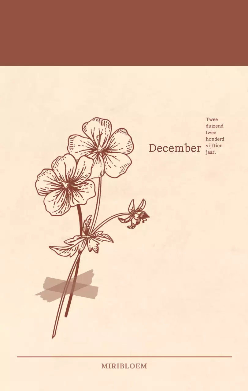 Een sentimentele bloemenkalender in lichtbruin en bruin wollen papierconcept
