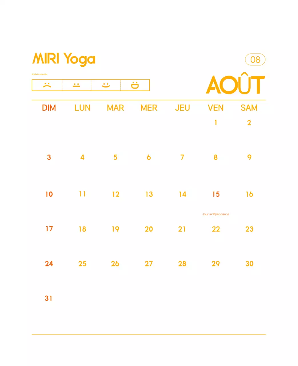 Calendrier promotionnel de yoga minimaliste orange