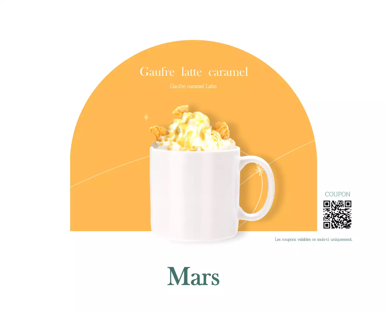 Un calendrier moderne pour les cafés avec des recommandations sur la boisson du mois.