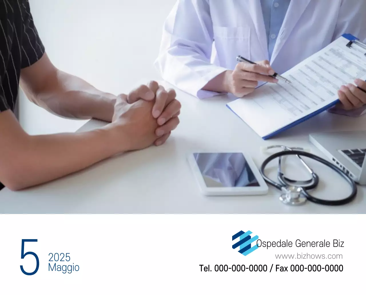 Calendario promozionale dell'ospedale semplice, bianco e blu