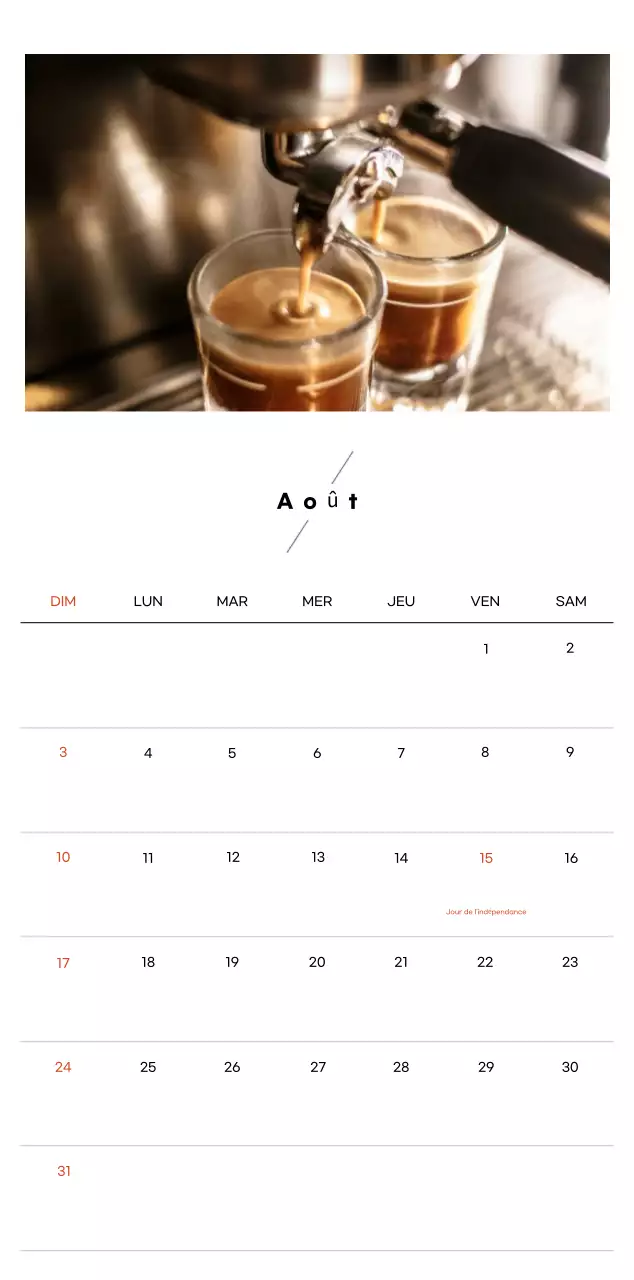 Calendrier minimaliste pour le café