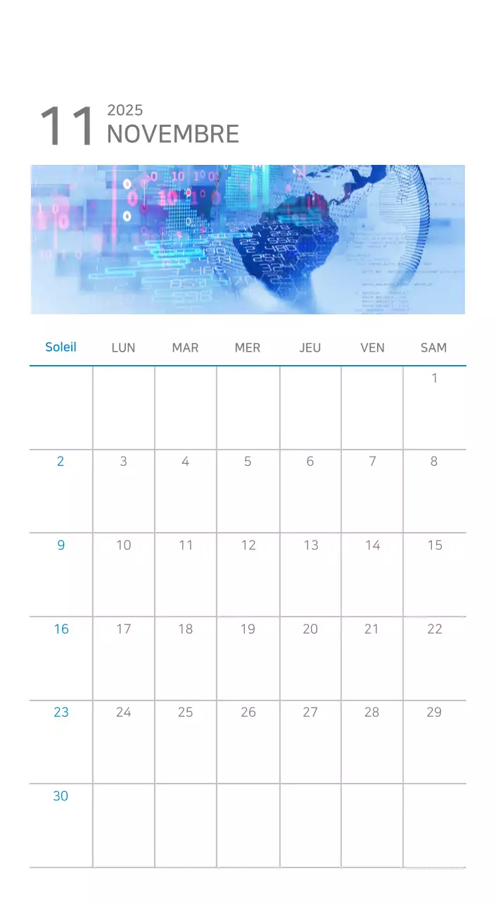 Calendrier minimaliste bleu