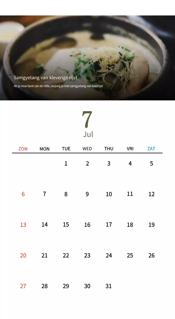 Beige Traditionele Eetkalender