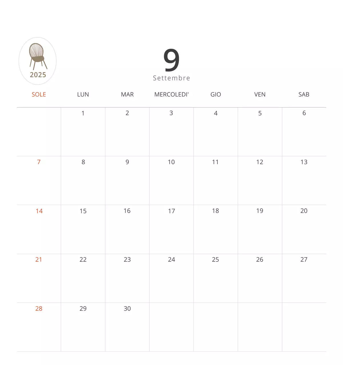 Calendario interno minimalista beige