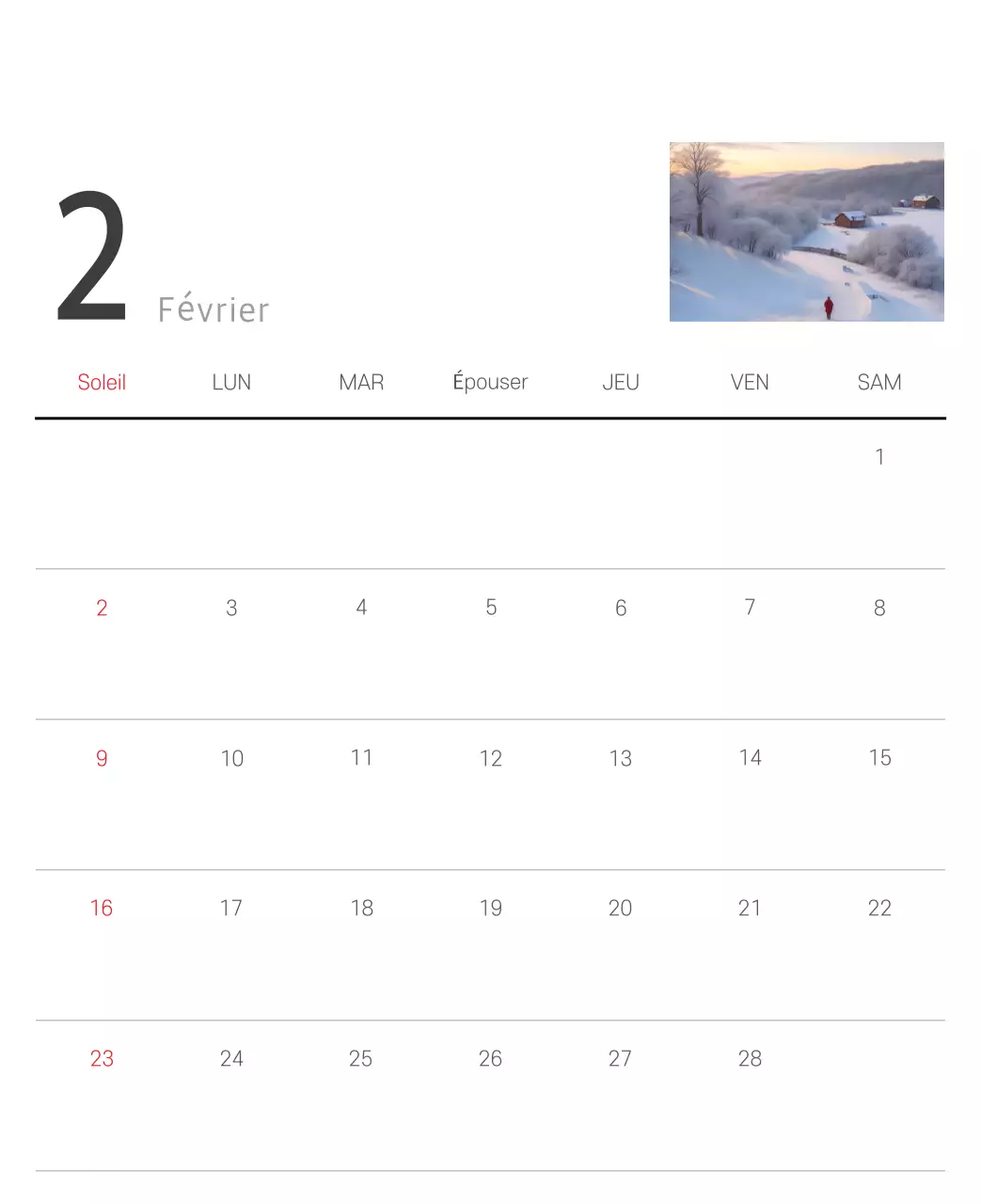 Calendrier botanique blanc et propre