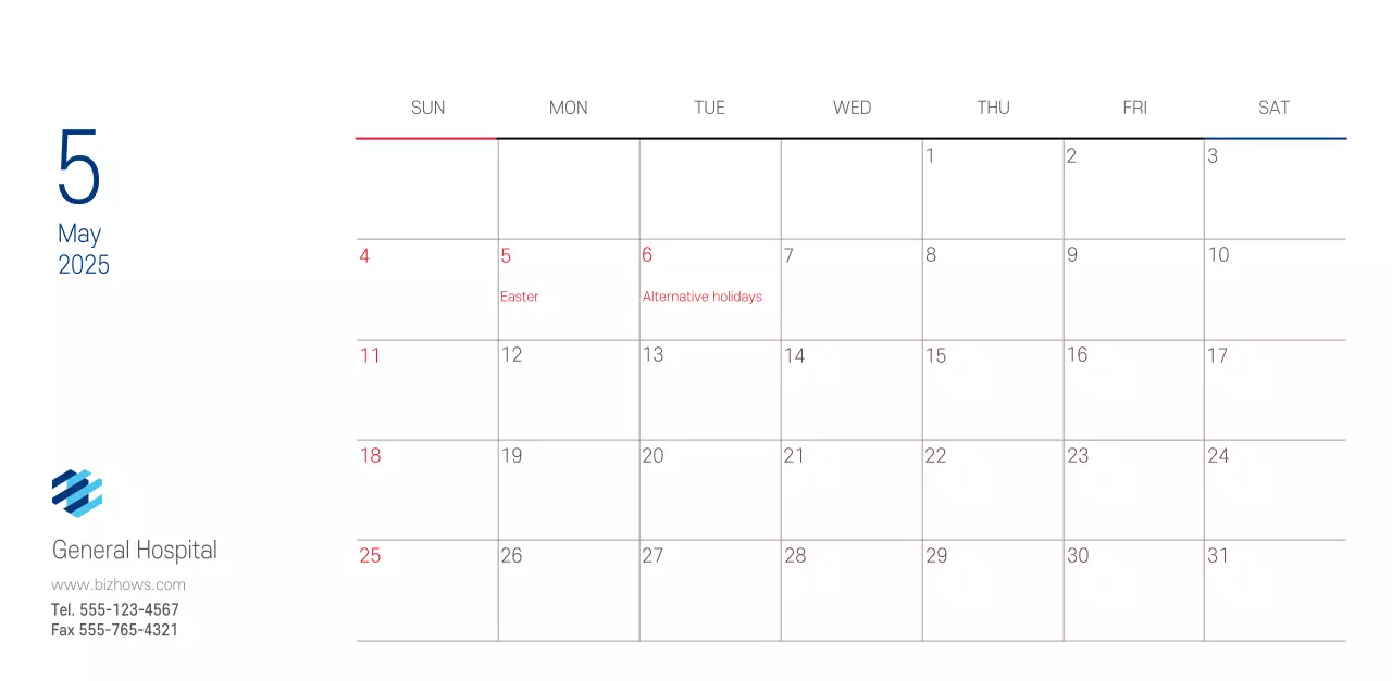 Navy White Simple Hospital Promotional Calendar