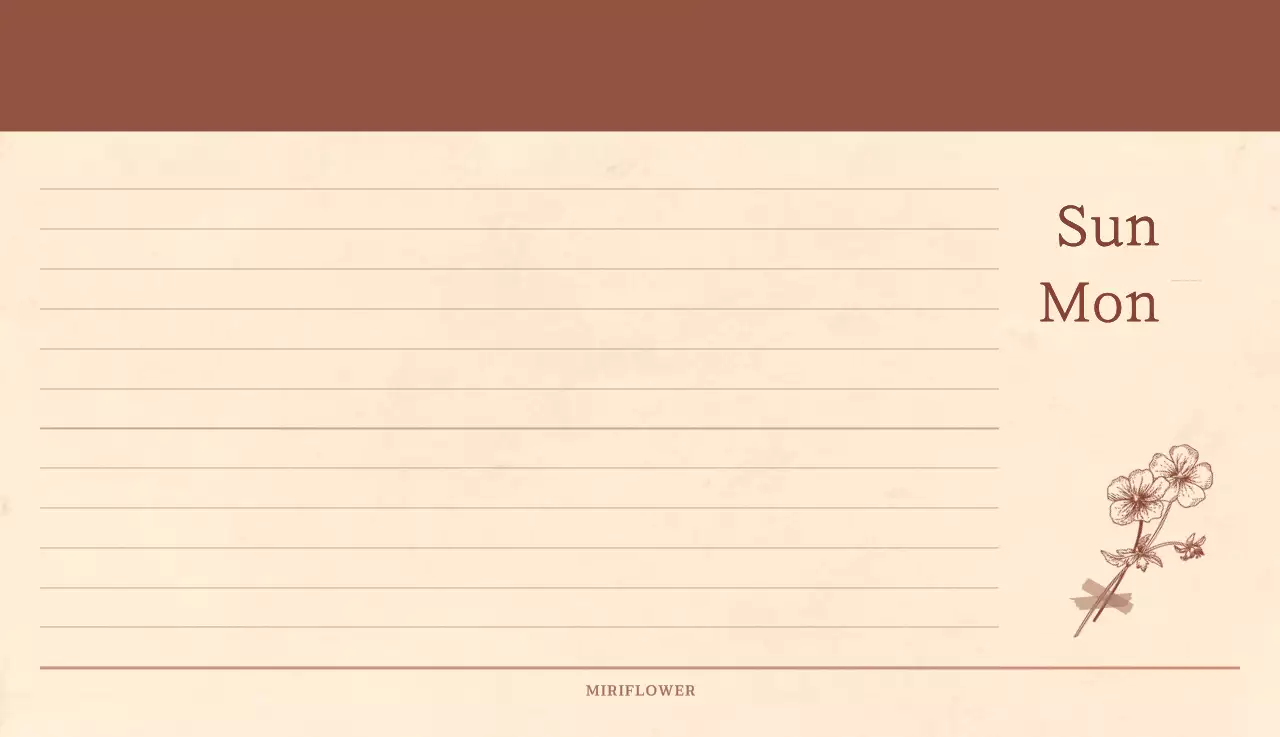 Kalender toko bunga sentimental dengan konsep kertas tenun berwarna coklat muda dan coklat