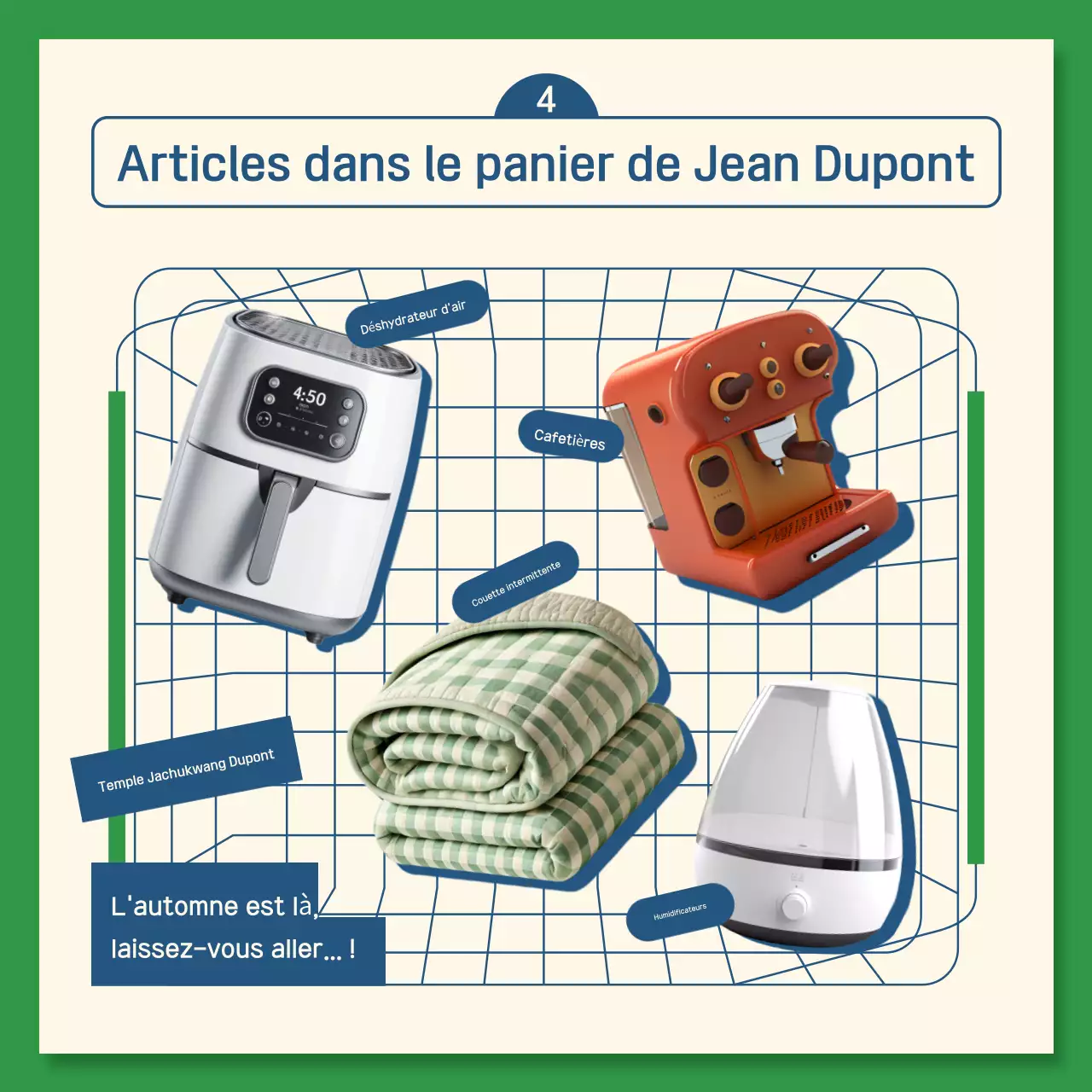 Un guide de choix kitsch en bleu marine et vert