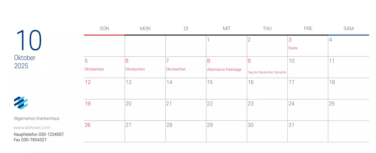 Marineblauer einfacher Krankenhaus-Werbekalender