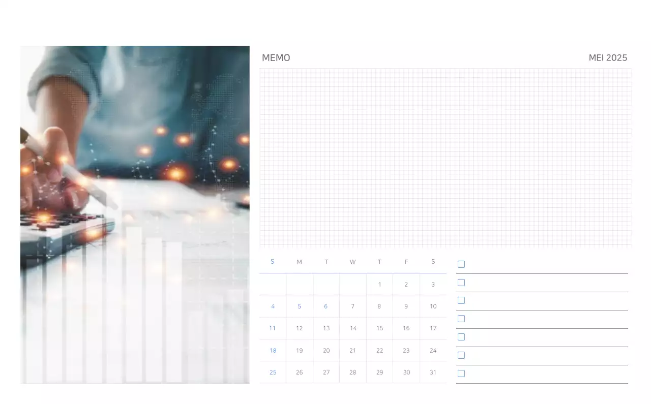 Blauwe minimalistische kalender