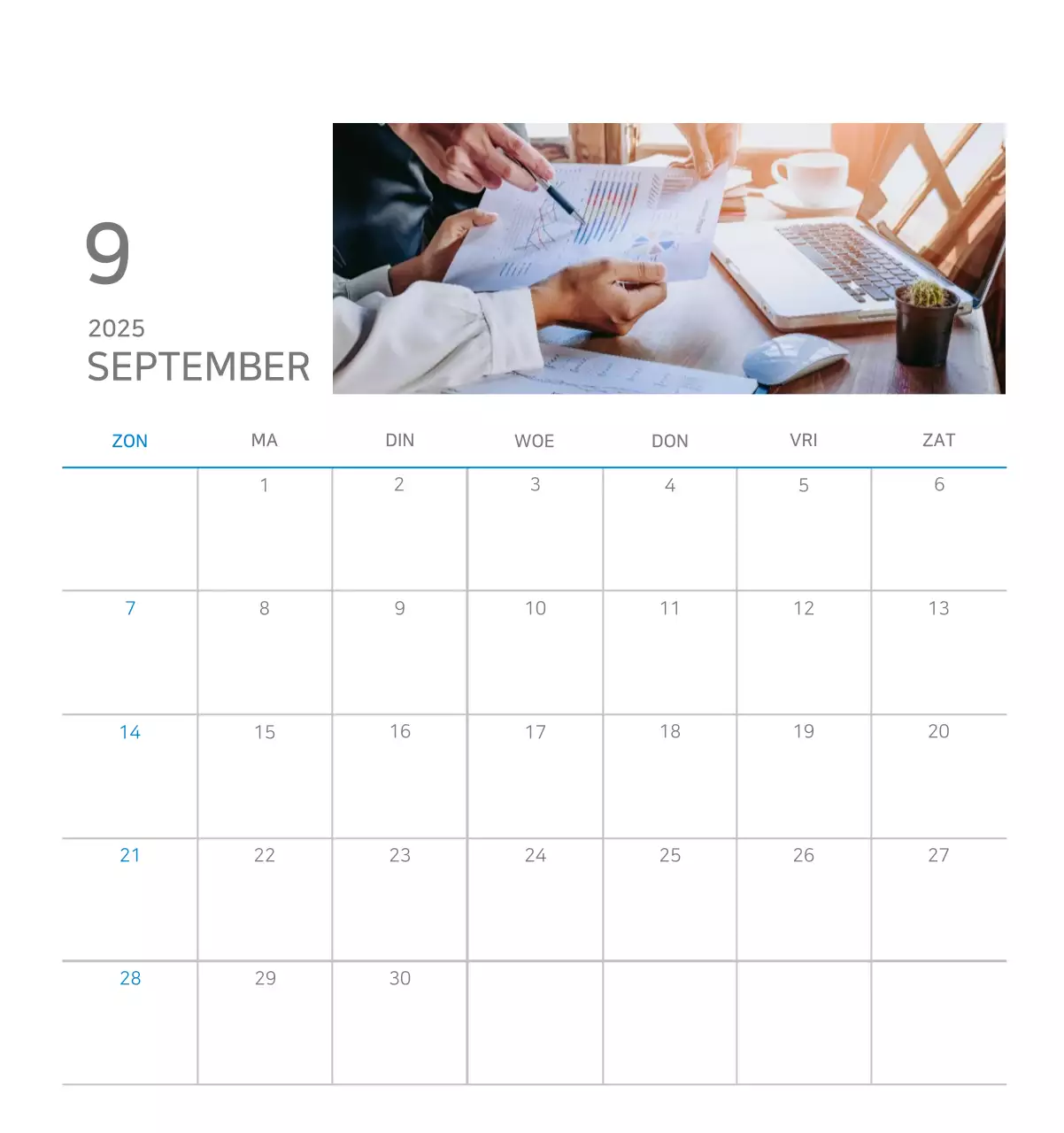 Blauwe minimalistische zakelijke kalenderadvertentie