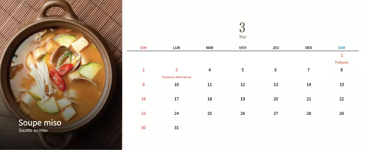 Calendrier de l'alimentation traditionnelle beige