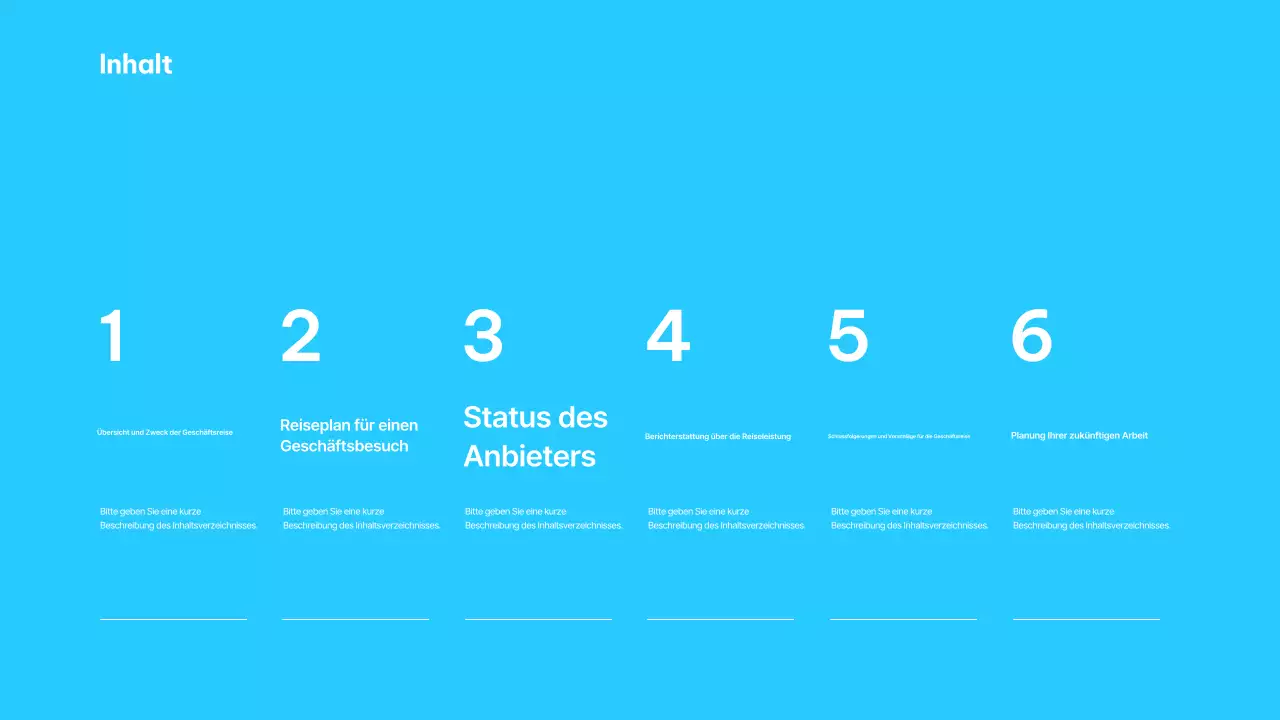 Hellblaue minimalistische Geschäftsreise Beschreibung