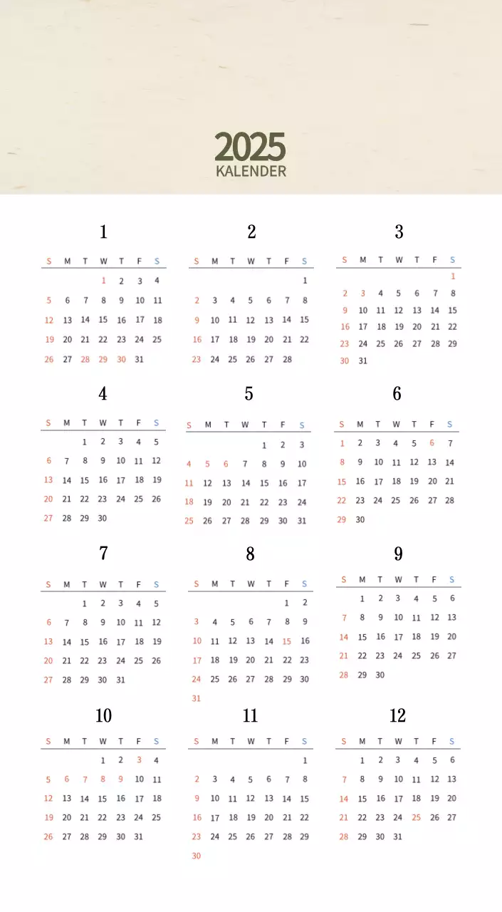 Beige Traditioneller Speisekalender