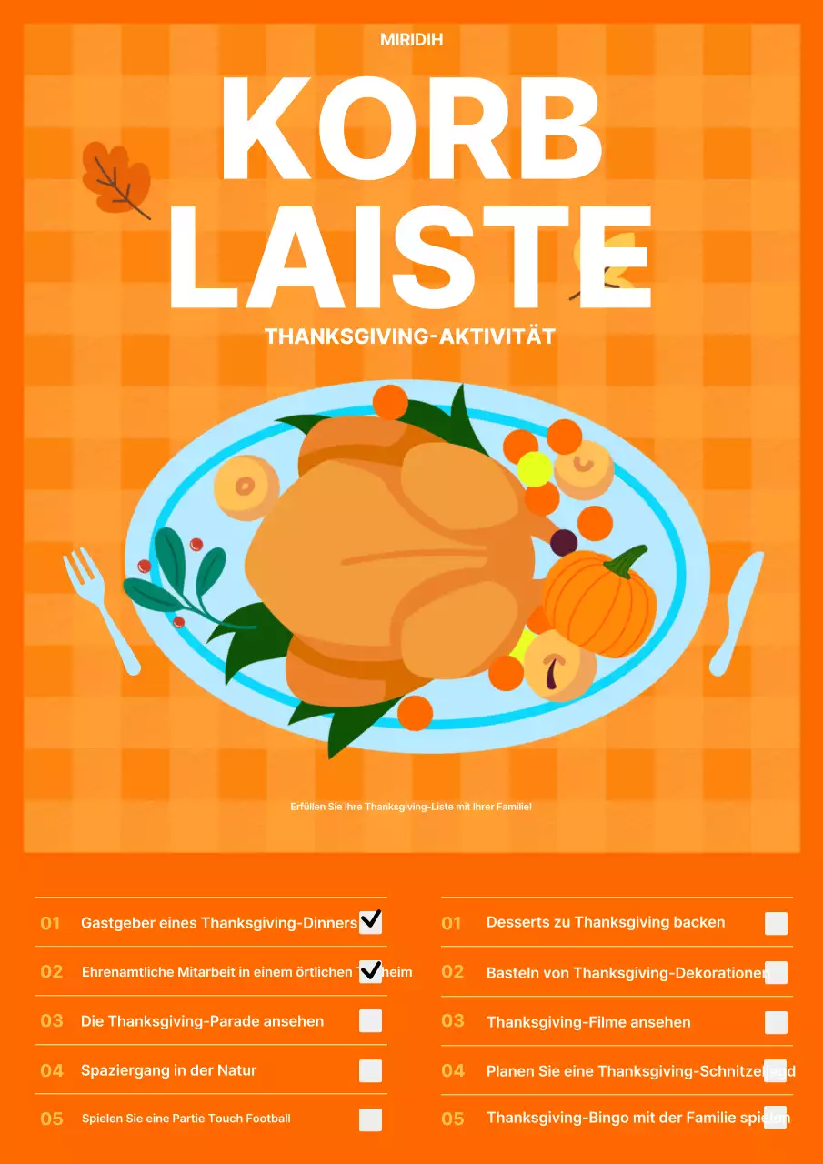 orangefarbene Retro-Checkliste für Thanksgiving