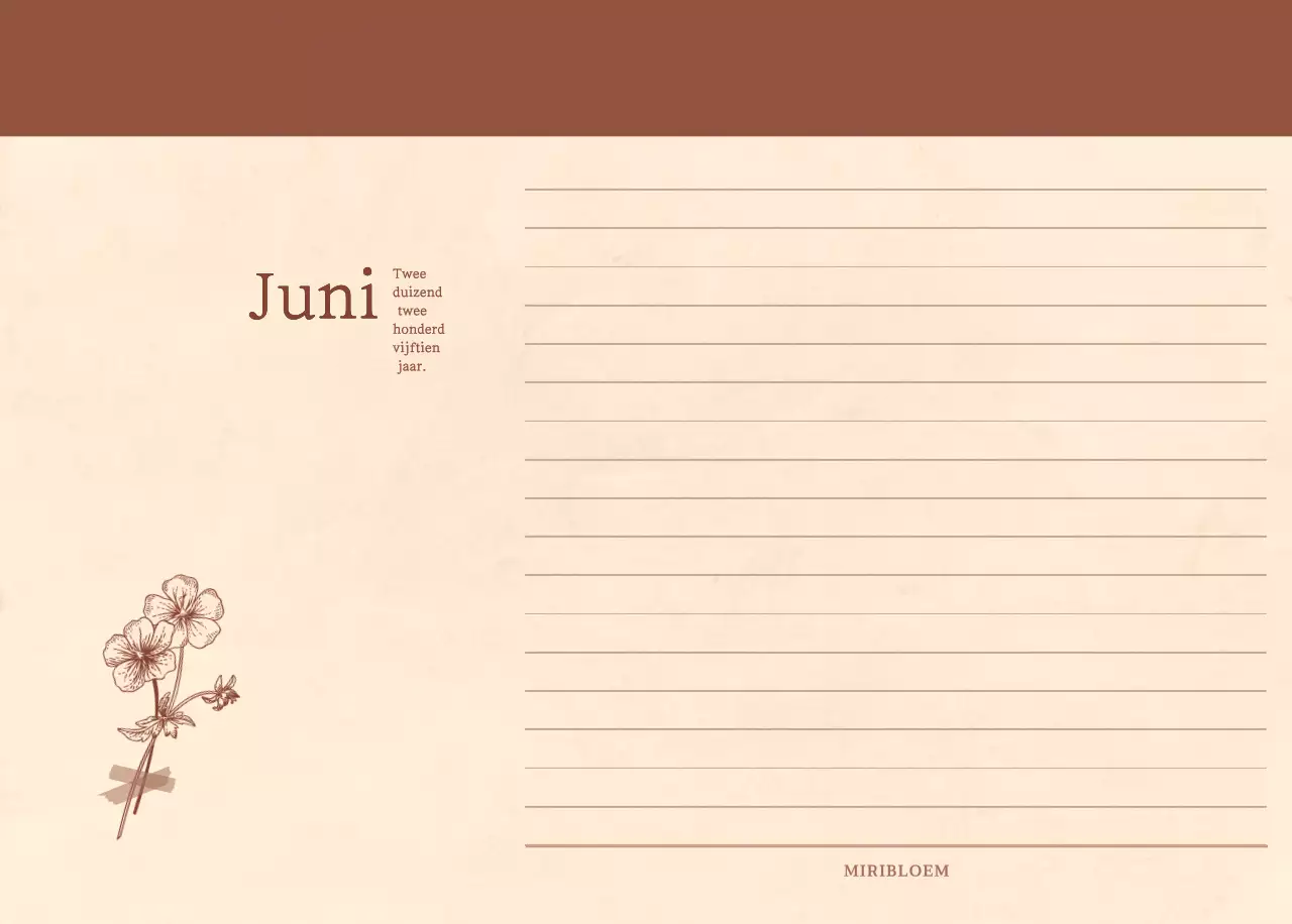 Een sentimentele bloemenkalender in lichtbruin en bruin geweven papierconcept