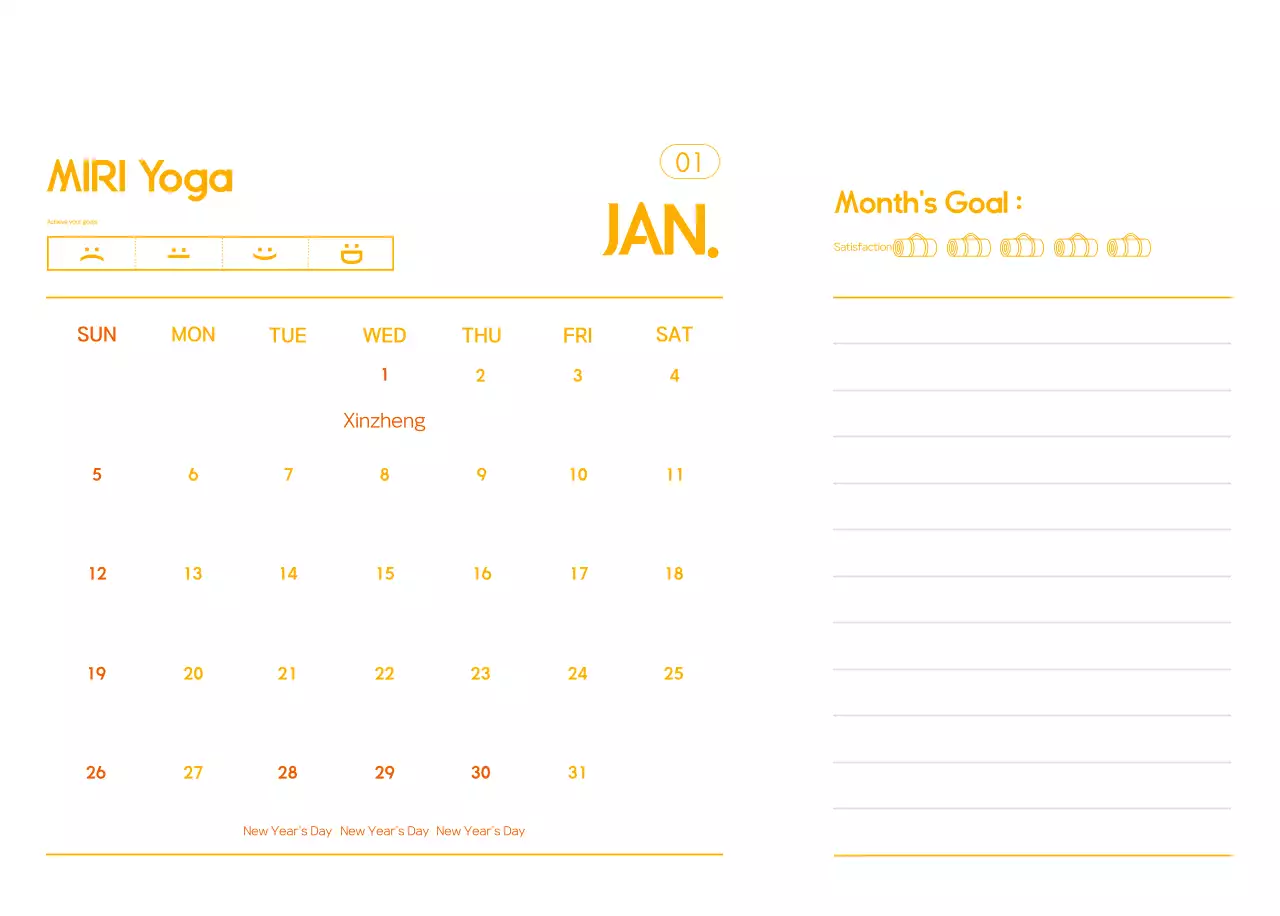 Kalender Promosi Yoga Minimalis Oranye