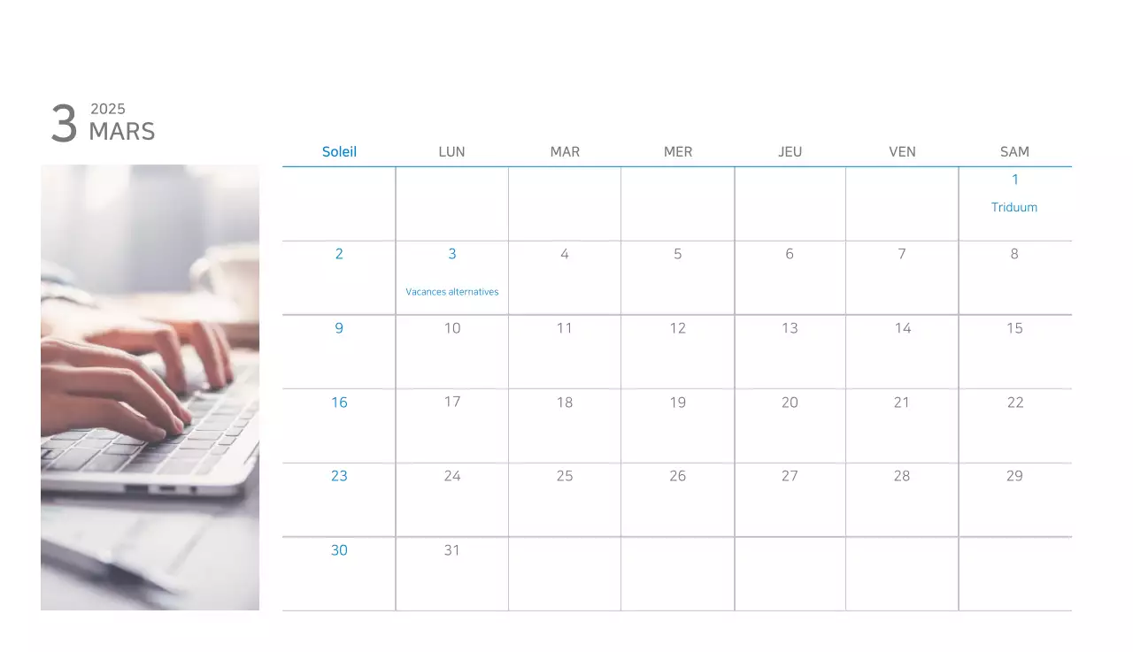 Calendrier moderne bleu Calendrier