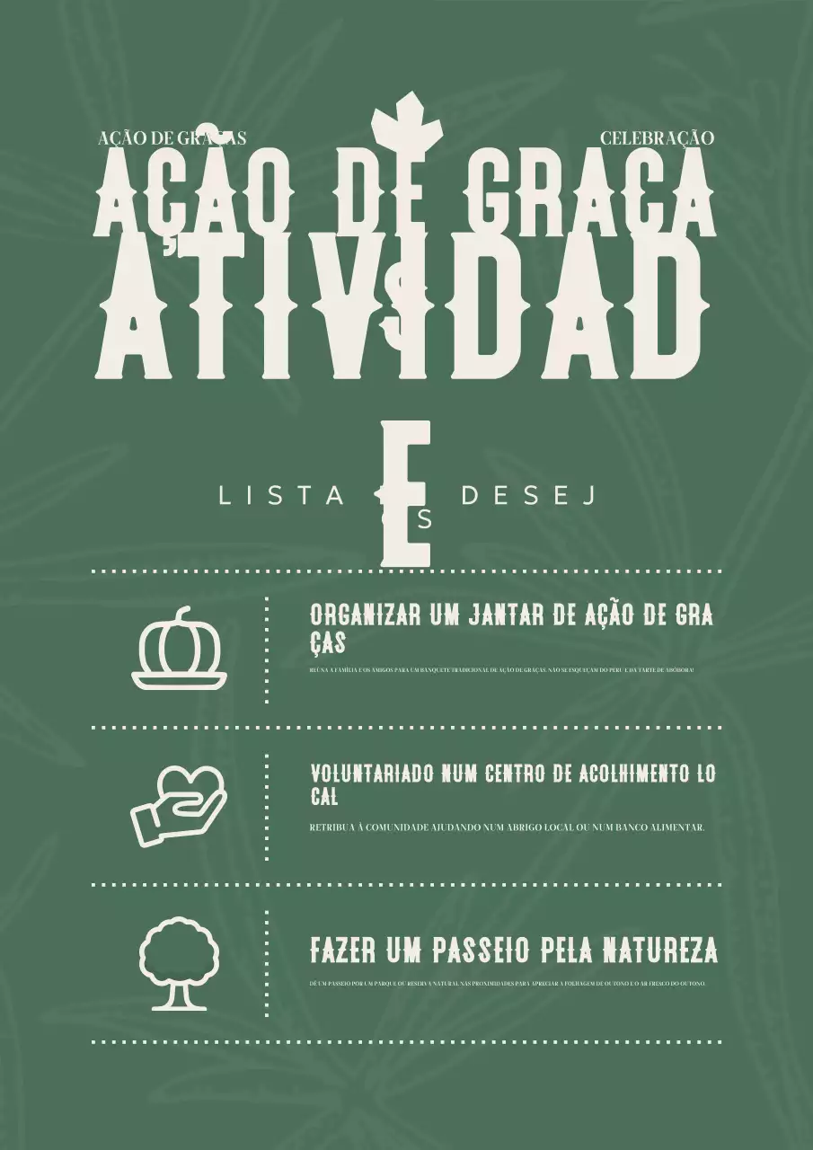 lista de verificação das actividades do dia de ação de graças vintage verde