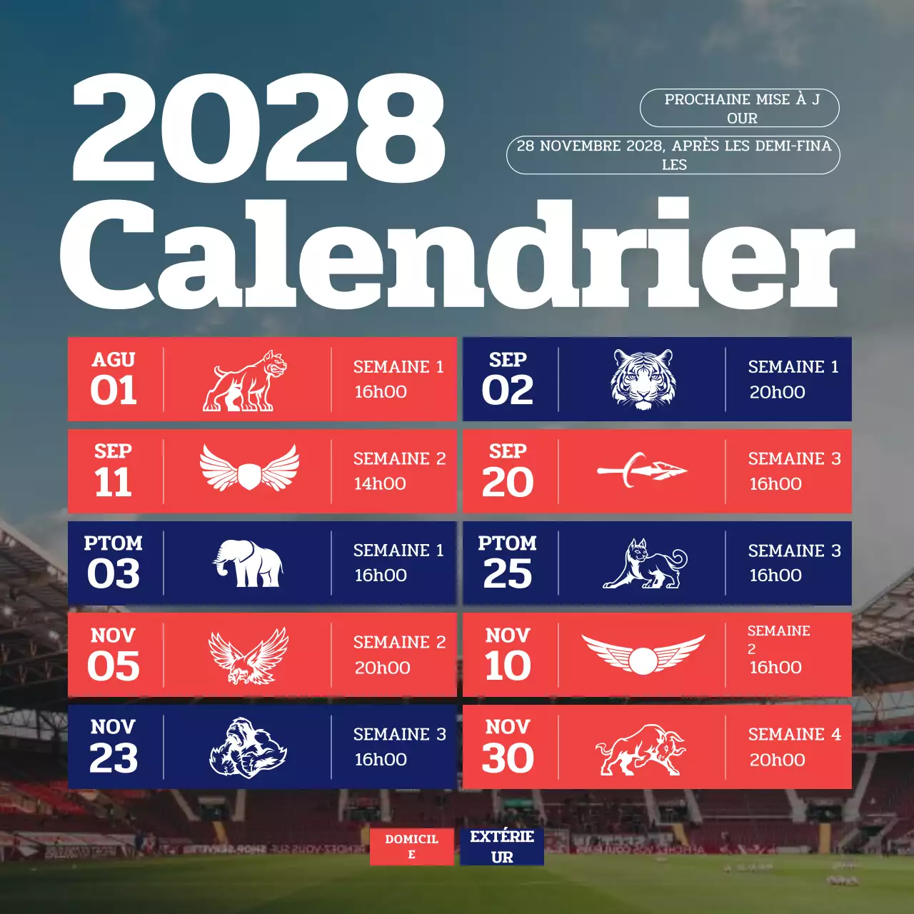 calendrier sportif moderne rouge