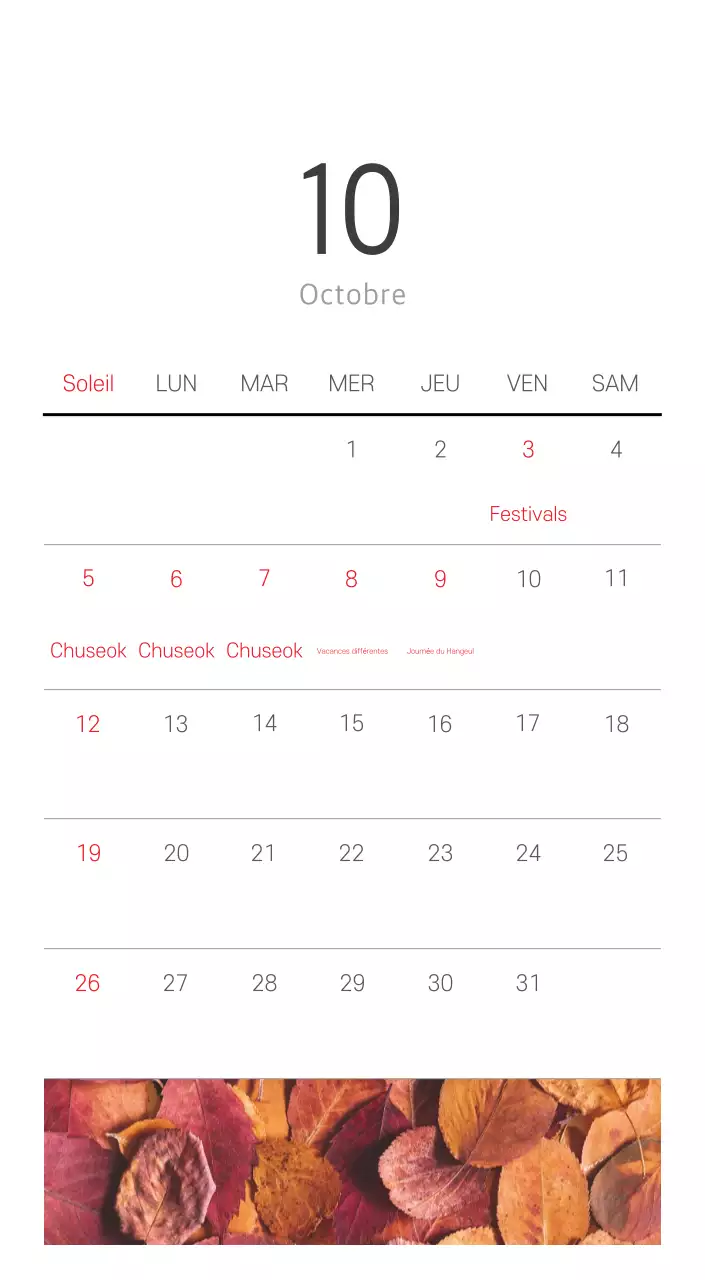 Calendrier botanique blanc et propre