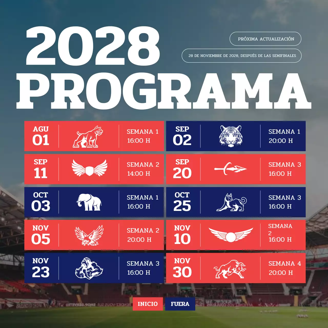 calendario deportivo moderno rojo