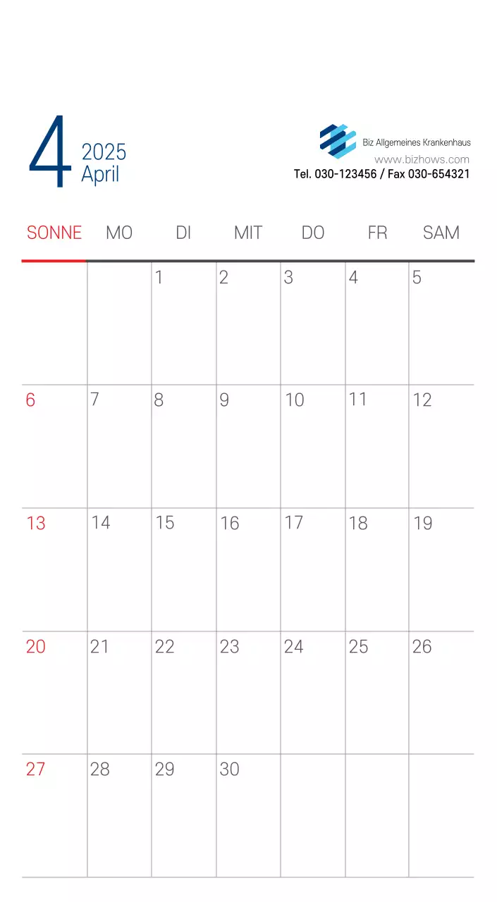 Marineblauer einfacher Krankenhaus-Werbekalender