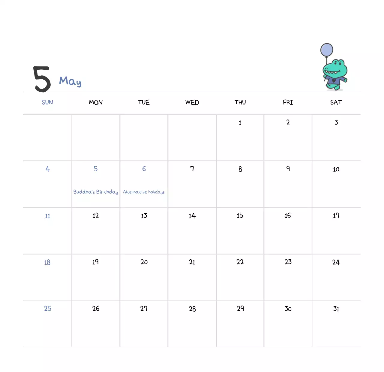 Kalender dengan konsep ilustrasi Ago yang lucu