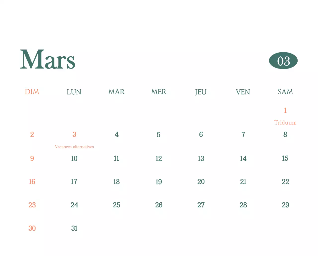 Un calendrier moderne pour les cafés avec des recommandations sur la boisson du mois.