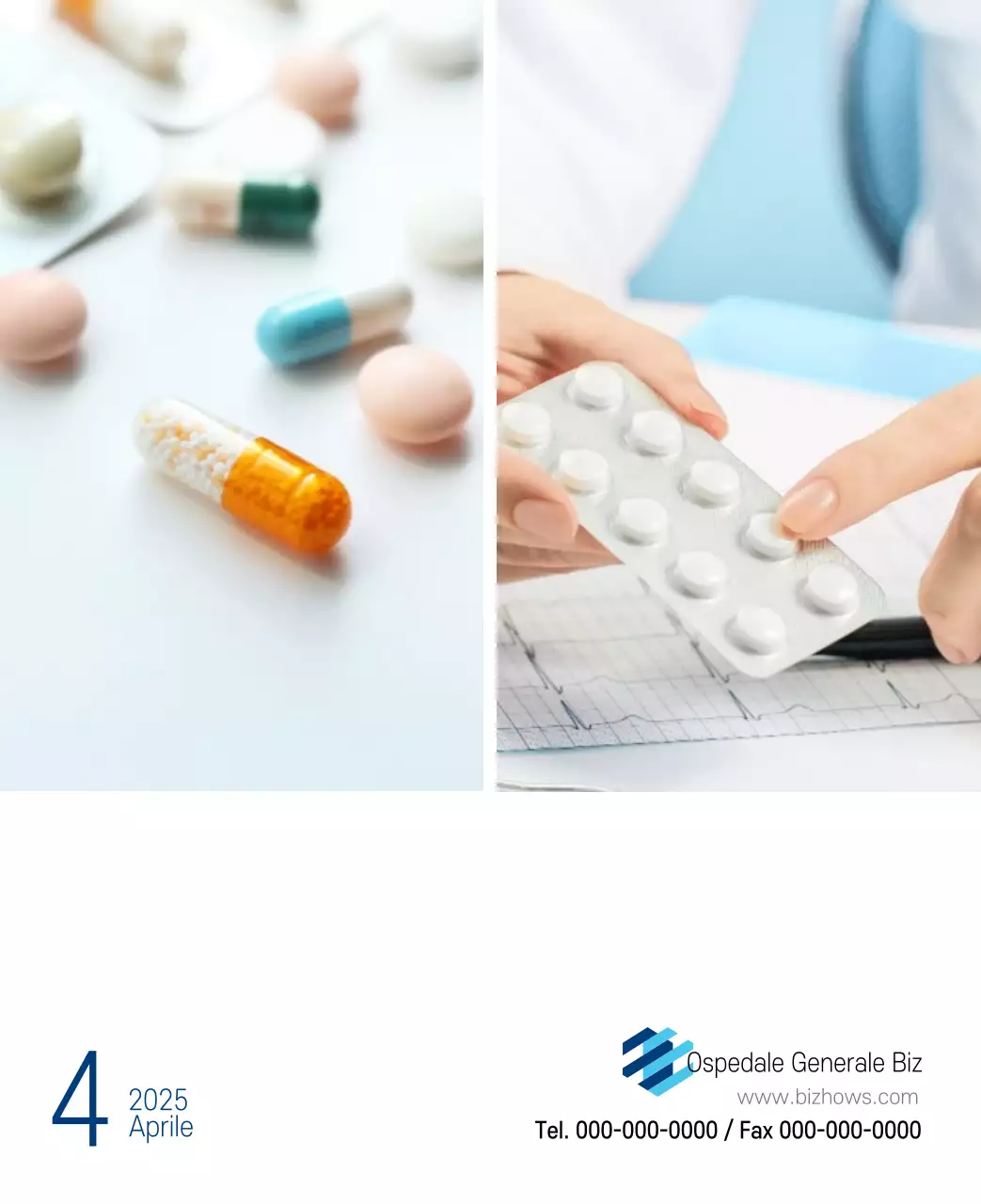 Calendario promozionale dell'ospedale semplice, bianco e blu