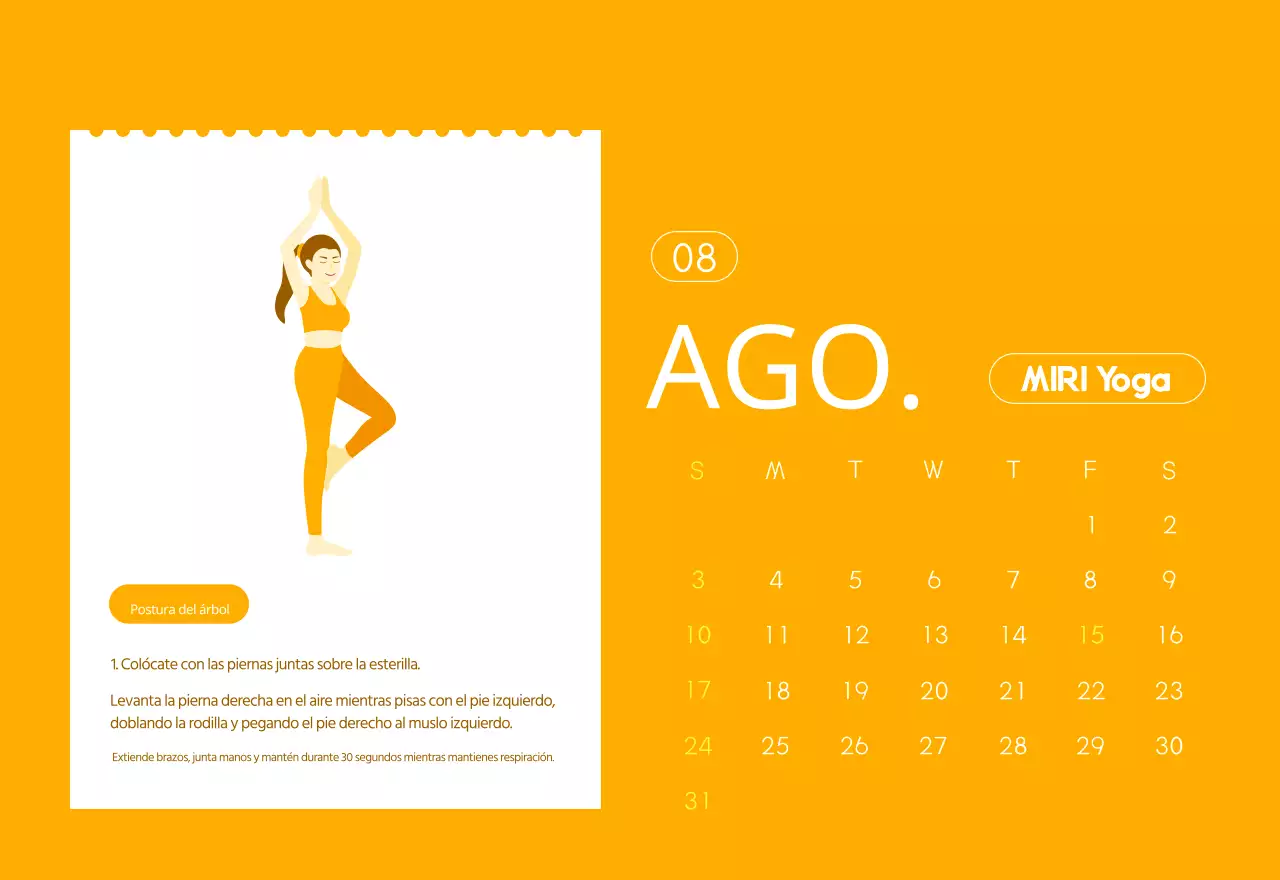 Calendario promocional de yoga minimalista naranja