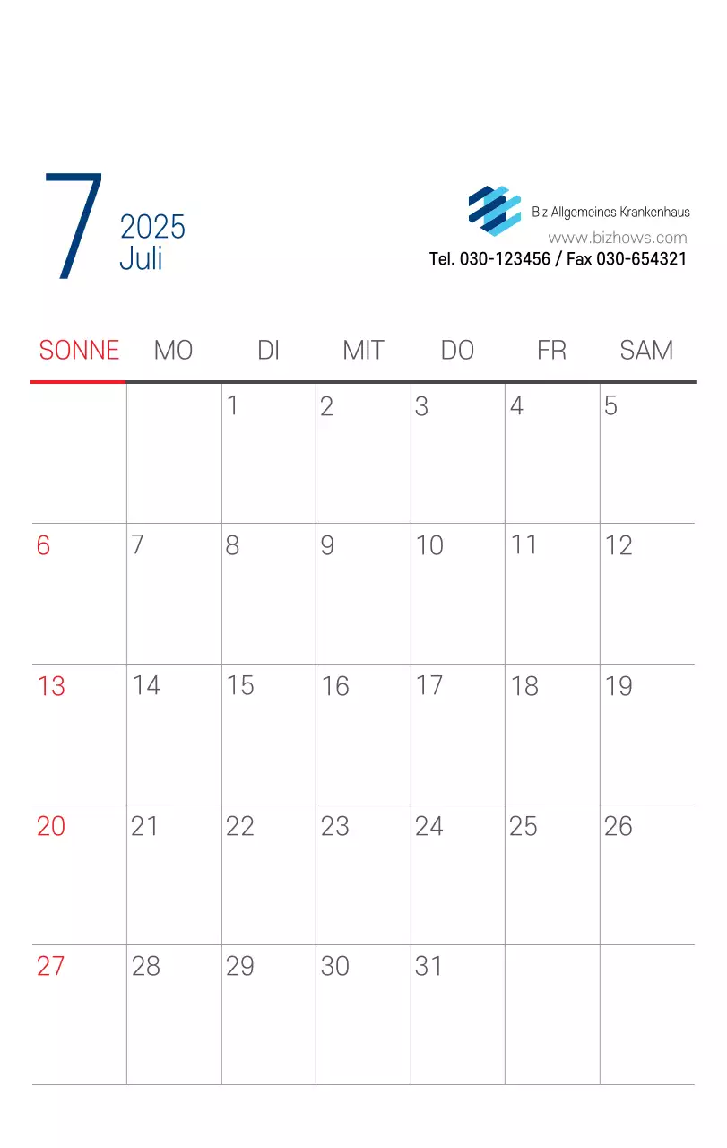 Marineblauer einfacher Krankenhaus-Werbekalender