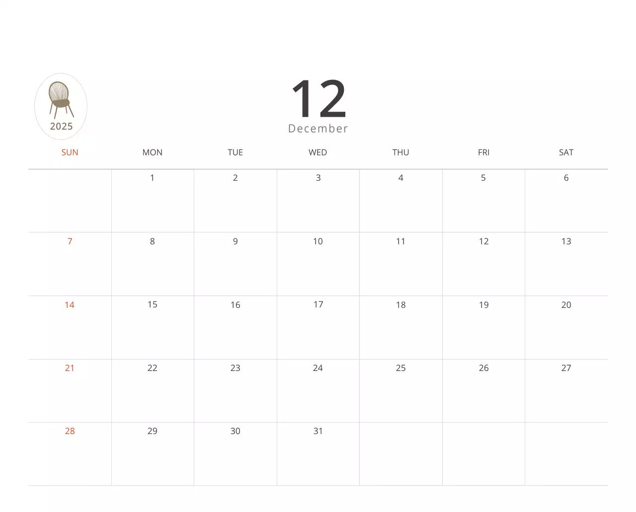 ベージュのミニマルなインテリアカレンダー