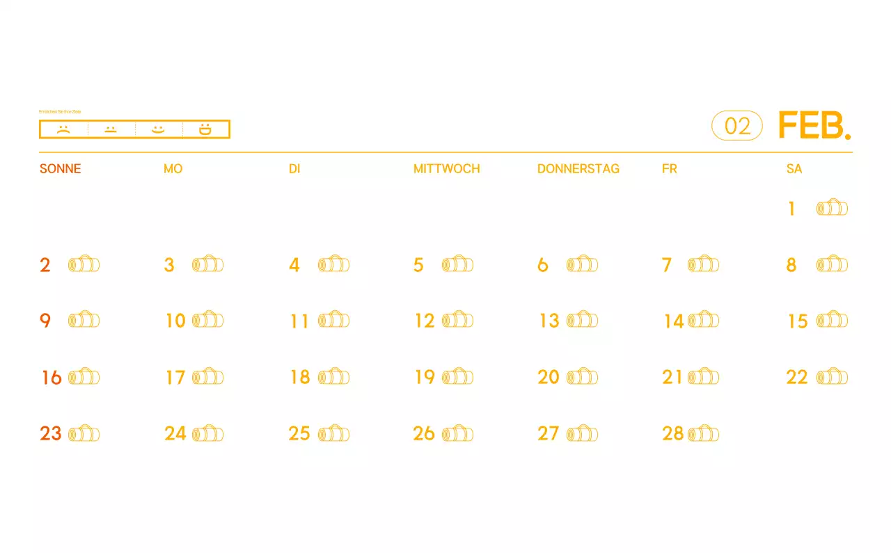 Orange Minimalistischer Yoga-Aktionskalender