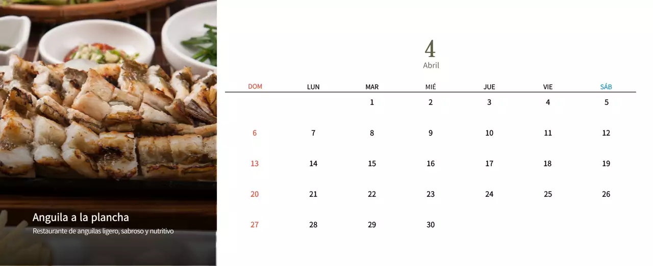 Calendario de comidas tradicionales en beige