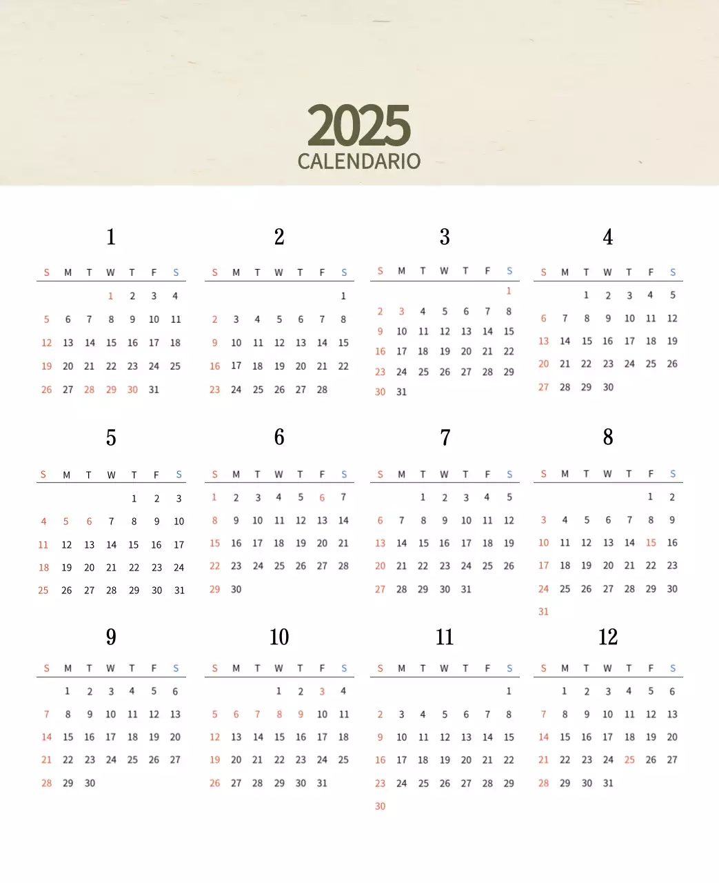 Calendario alimentare tradizionale beige