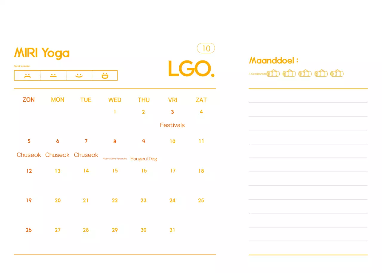 Oranje Minimalistische Yoga Promotiekalender