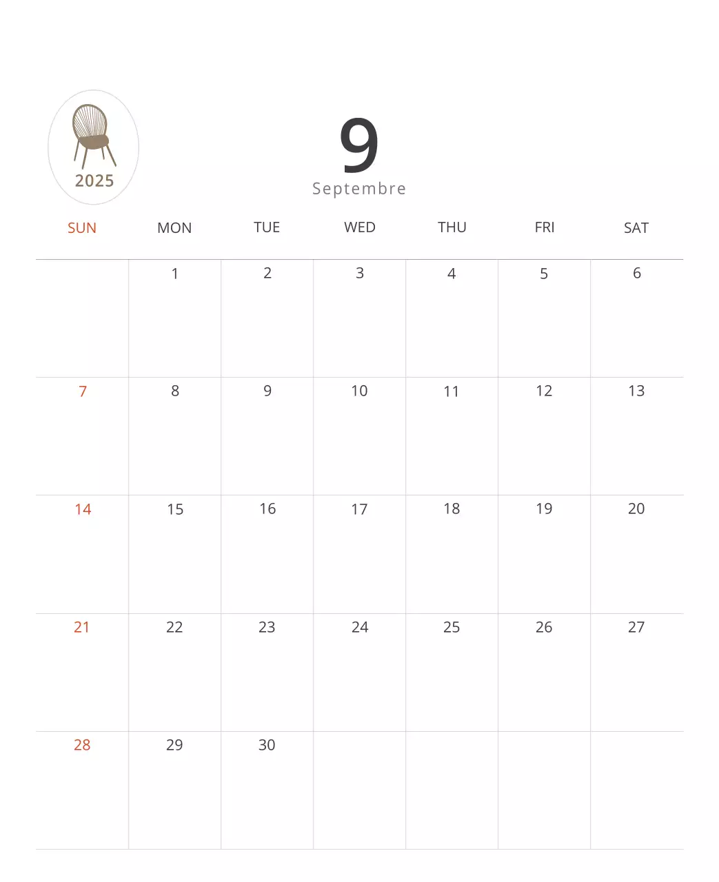 Calendrier intérieur minimaliste beige