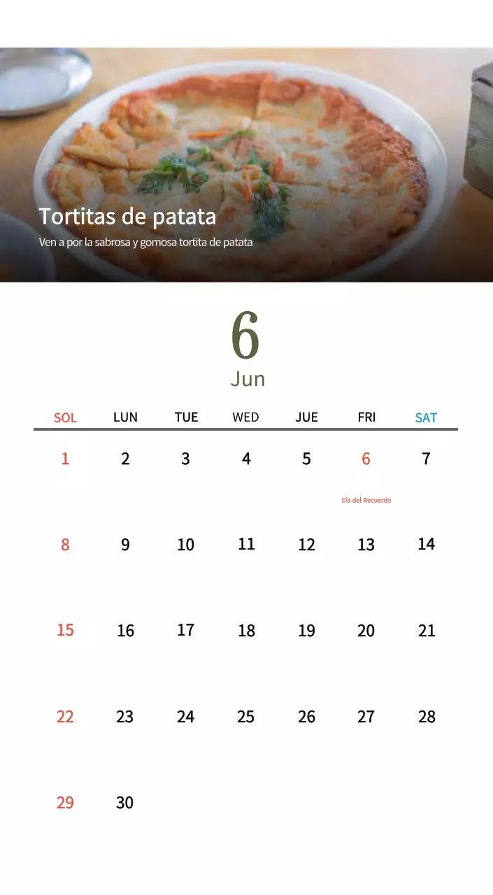 Calendario de comidas tradicionales en beige