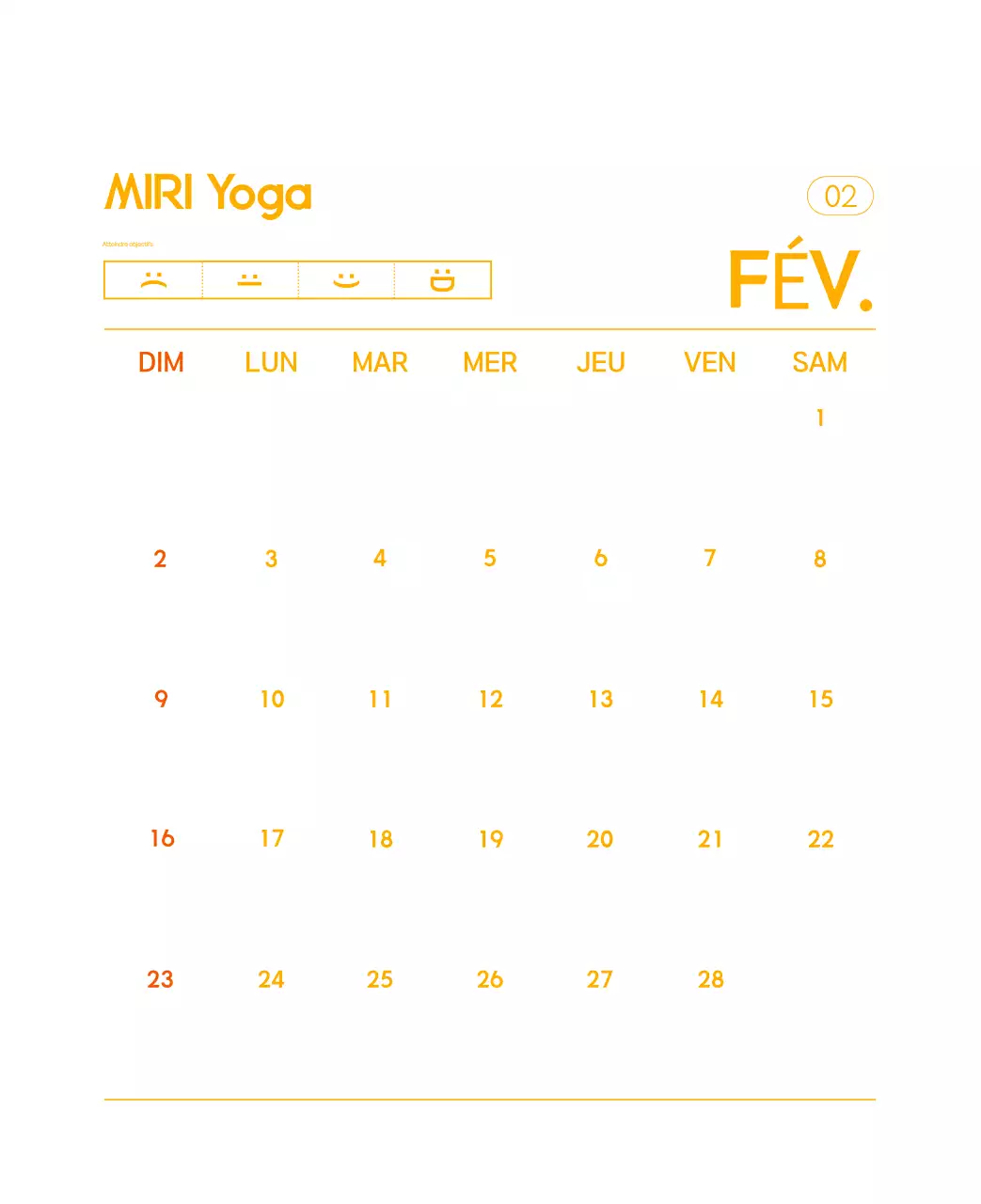 Calendrier promotionnel de yoga minimaliste orange