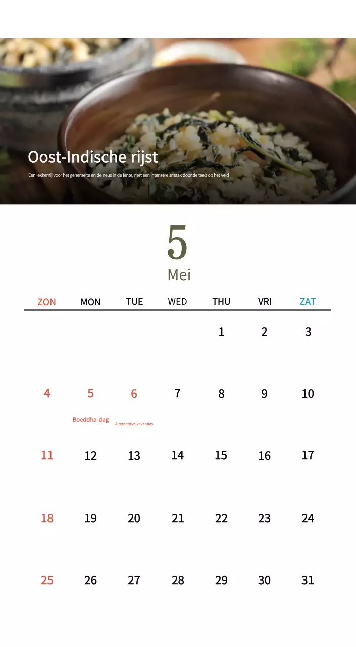 Beige Traditionele Eetkalender
