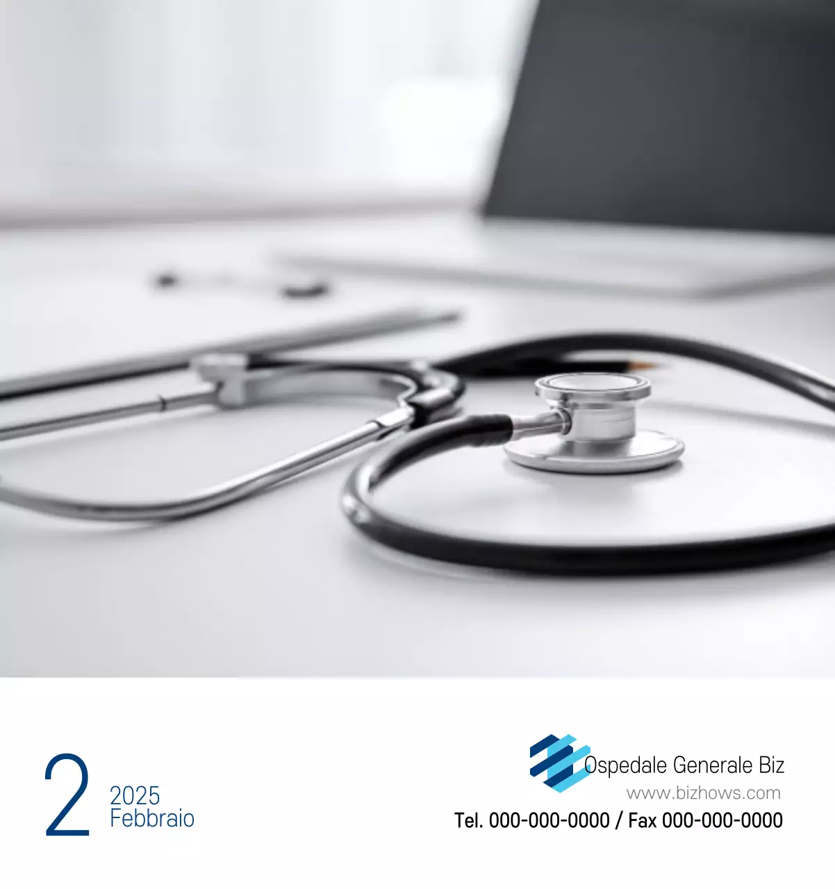 Calendario promozionale dell'ospedale semplice, bianco e blu