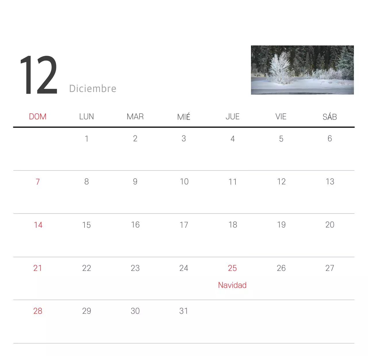 Calendario blanco de naturaleza botánica limpia