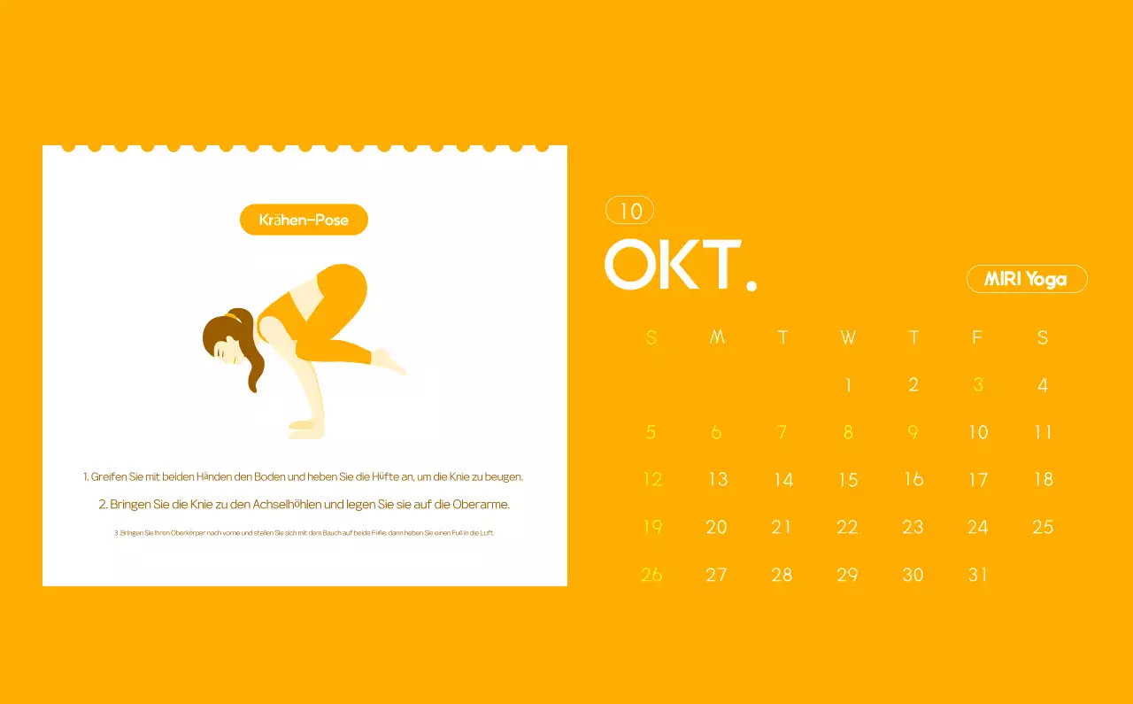 Orange Minimalistischer Yoga-Aktionskalender