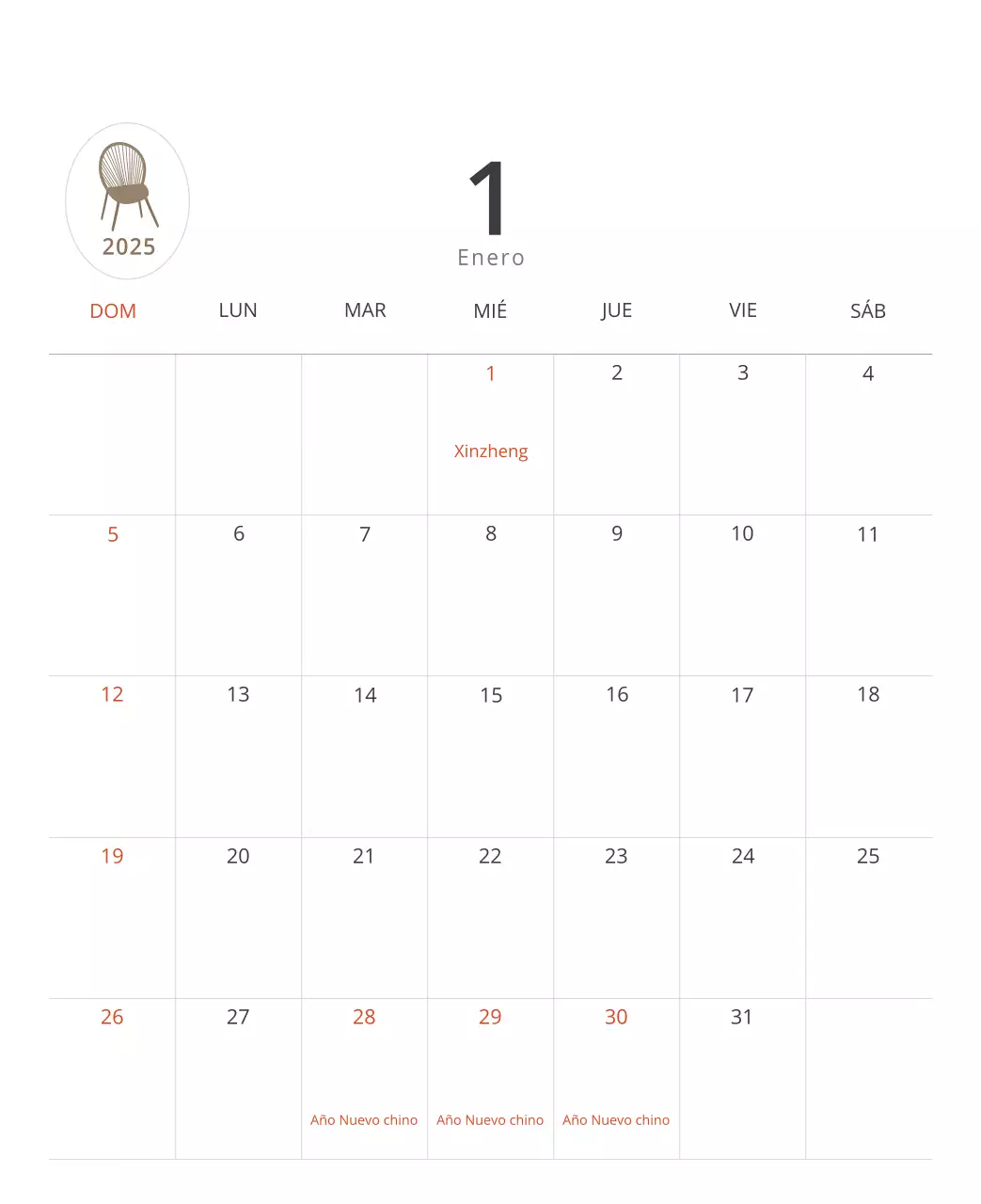 Calendario interior minimalista beige