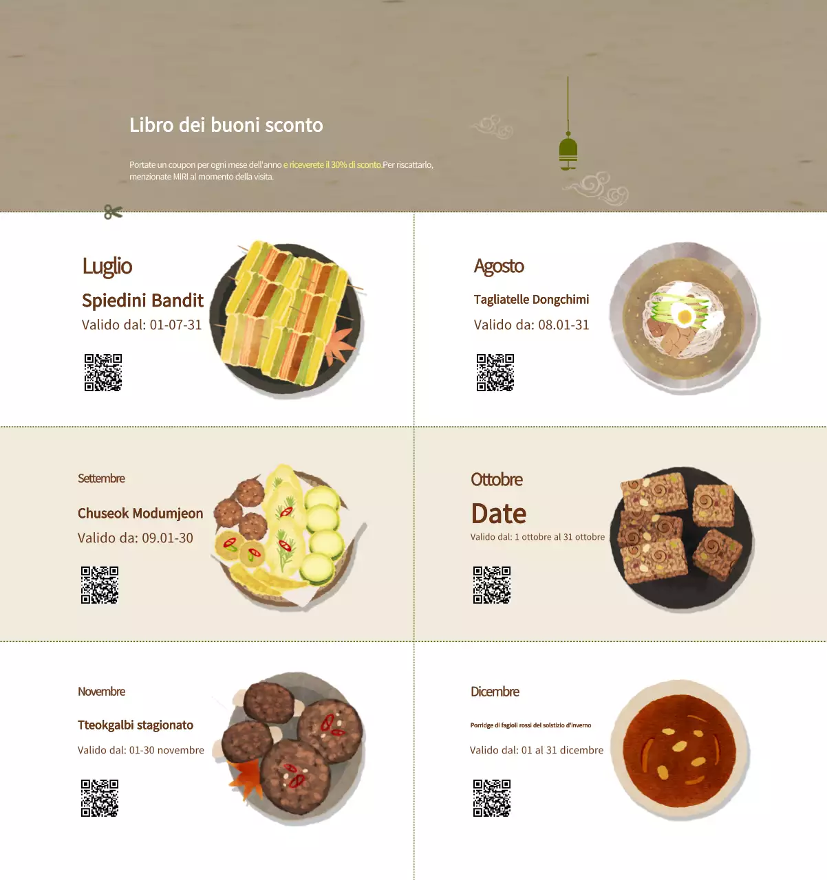 Calendario alimentare tradizionale beige