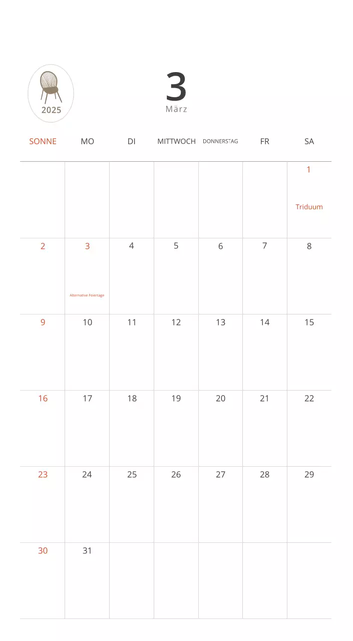 Beigefarbener minimalistischer Innenkalender