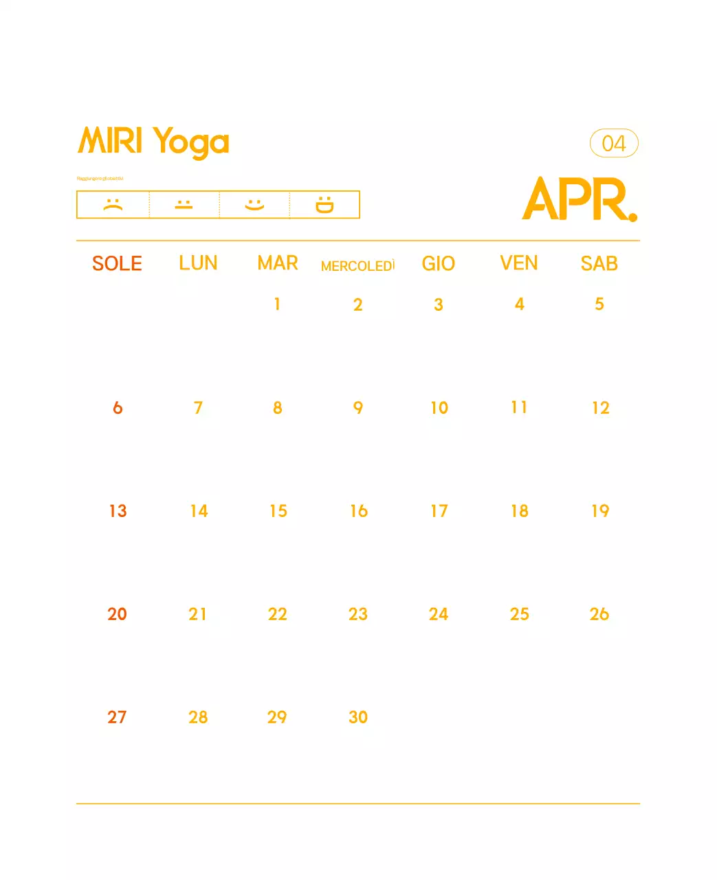 Calendario promozionale arancione dello yoga minimalista
