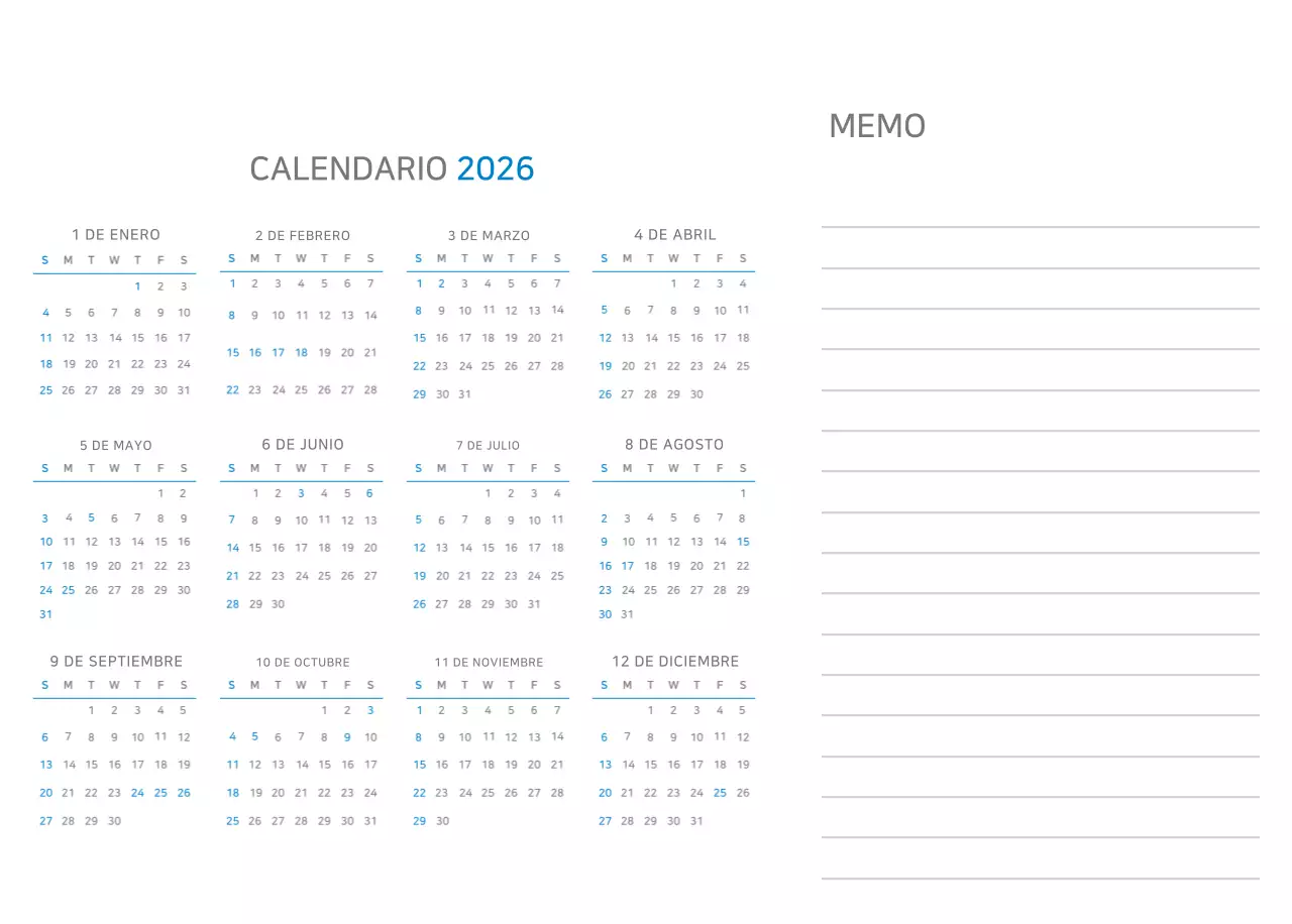 Calendario minimalista azul Promociones de empresa