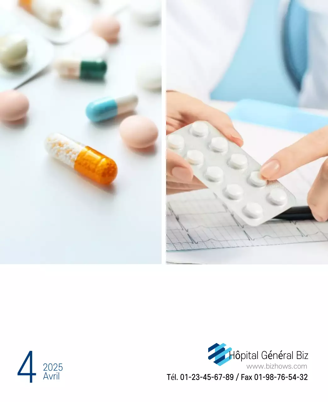 Calendrier promotionnel d'hôpital simple blanc marine